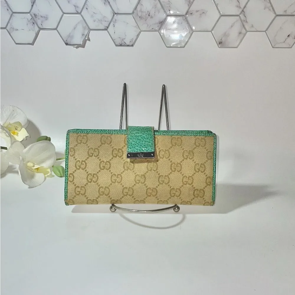 Gucci Tan and Green Continental Wallet - Picture 1 of 16